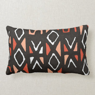Orange African Mudcloth Tribal Print Lumbar Cushion