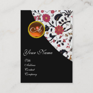 ORANGE AGATE DAMASK MONOGRAM 2 ,fuchsia,red,yellow Business Card