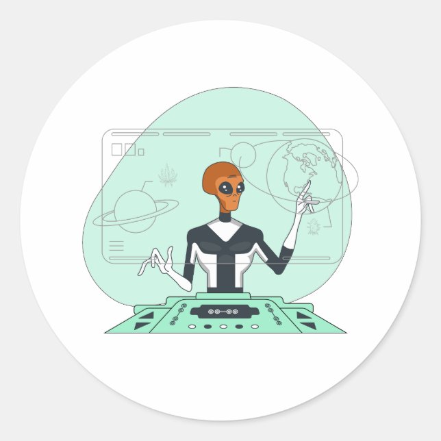 orange alien classic round sticker (Front)