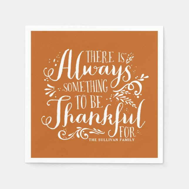 Orange Always Thankful Quote Thanksgiving Napkin (Front)