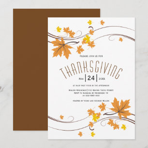 Orange amd brown maple leaves fall Thanksgiving Invitation