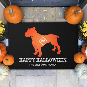 Orange American Pit Bull Terrier Happy Halloween Doormat