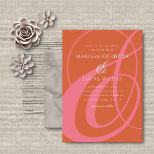 Orange Ampersand Script Calligraphy Wedding Invitation