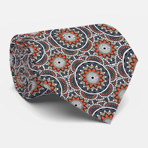 Orange ancient Islamic mandala pattern Tie