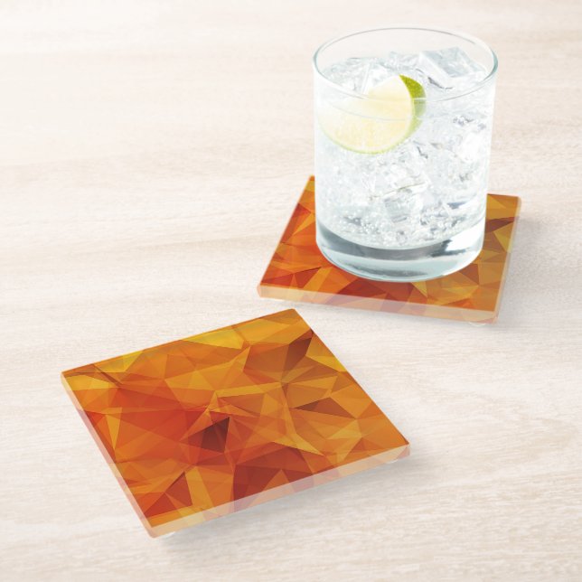 Orange and amber design glass coaster (Angled)