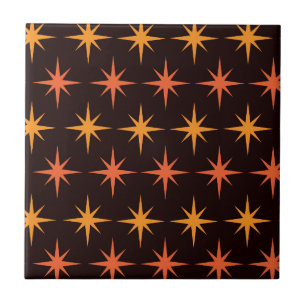 Orange and Amber Starburst Mid Century Modern  Ceramic Tile