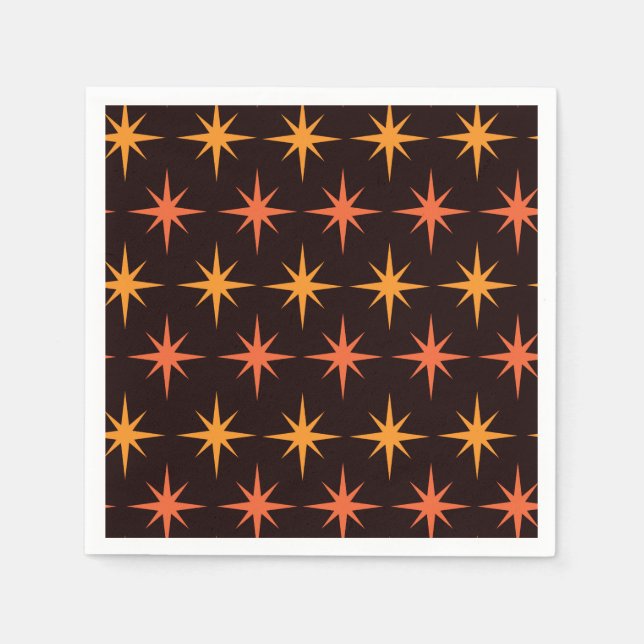 Orange and Amber Starburst Mid Century Modern  Napkin (Front)