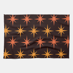 Orange and Amber Starburst Mid Century Modern  Tea Towel