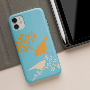 Orange and Aqua Birds and Berries iPhone 15 Pro Max Case