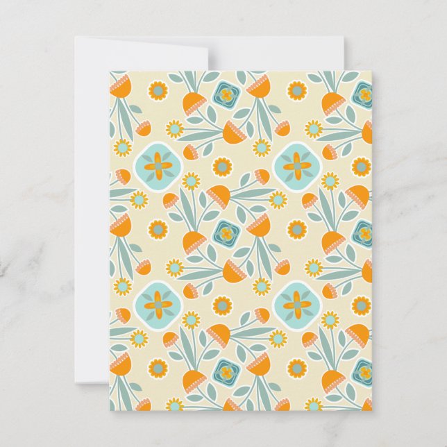 Orange and Aqua Folk Art Flower Bouquet Card (Front)