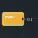 Orange and Aqua Squiggle with Text Luggage Tag<br><div class="desc">A trendy take on the wavy line squiggle frame in aqua blue on juicy orange with simple editable text for easy customisation with a name and address.</div>