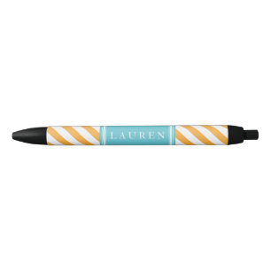 Orange and Aqua Stripes Pattern Black Ink Pen