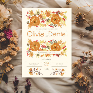 Orange and Beige Floral Autumn Wedding Invitation