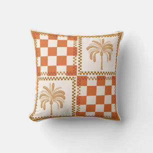 Orange and Beige Geometric Palm Tree Square Pillow
