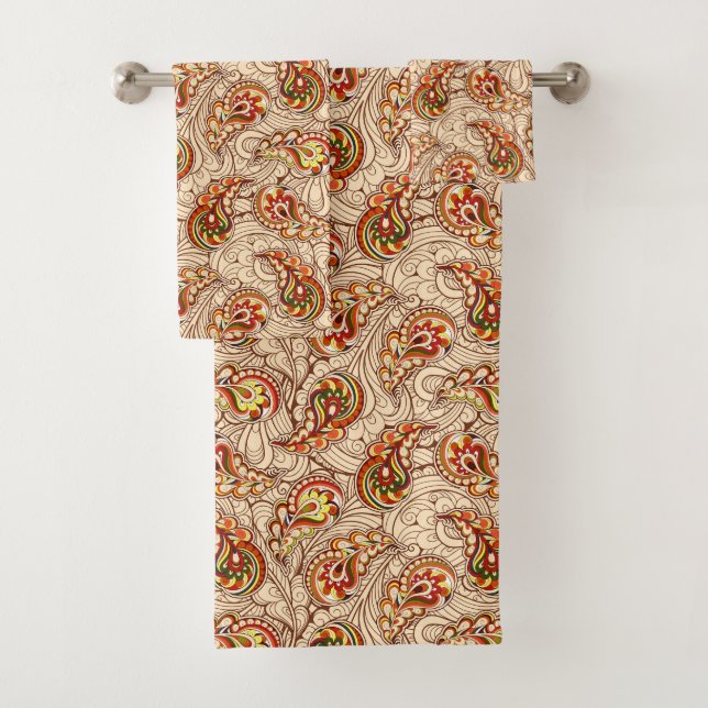 Orange And Beige Paisley  Bath Towel Set (Insitu)