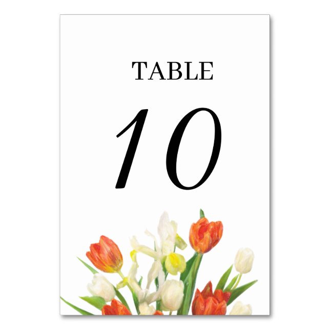 Orange and Beige Tulip Wedding Table Numbers (Front)