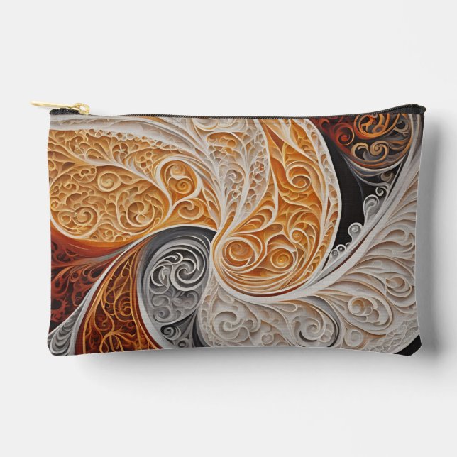 Orange and beige wavy patterns AI art  Accessory Pouch (Front)