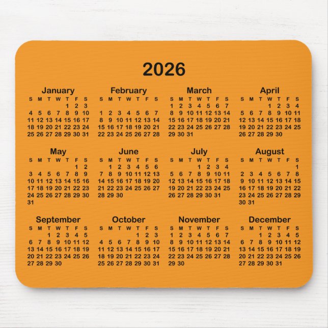Orange and Black 2026 Calendar Mouse Pad (Front)