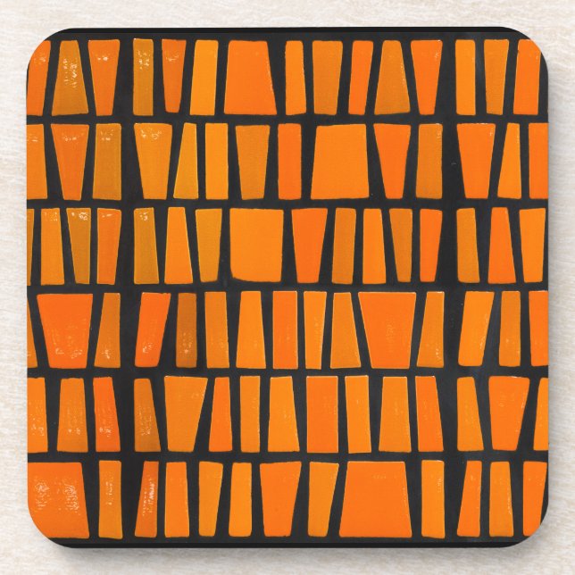 Orange and black african tribal pattern coaster (Front)