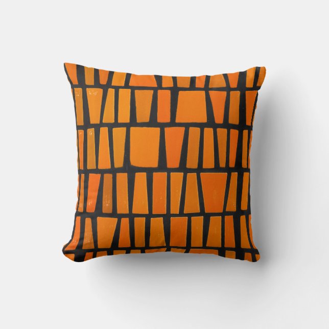Orange and black african tribal pattern cushion (Front)