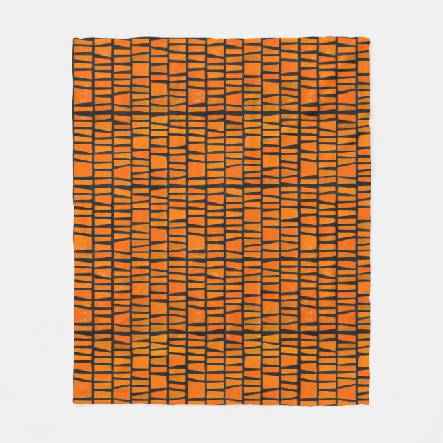 Orange and black african tribal pattern fleece blanket (Front)