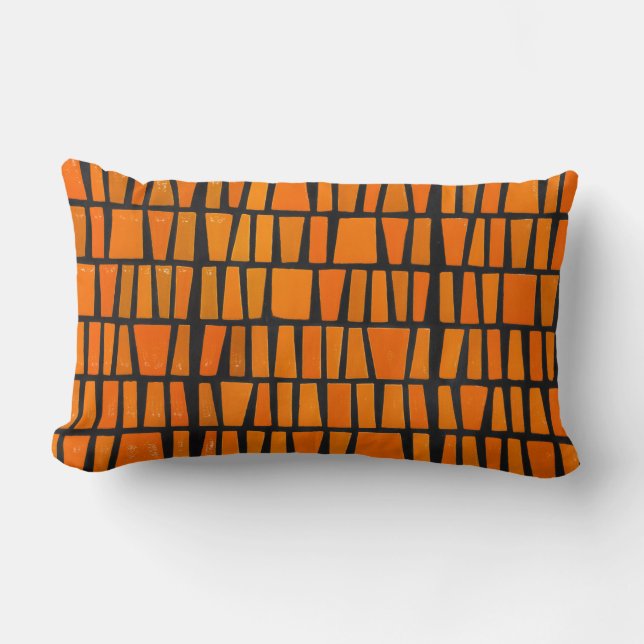 Orange and black african tribal pattern lumbar cushion (Front)