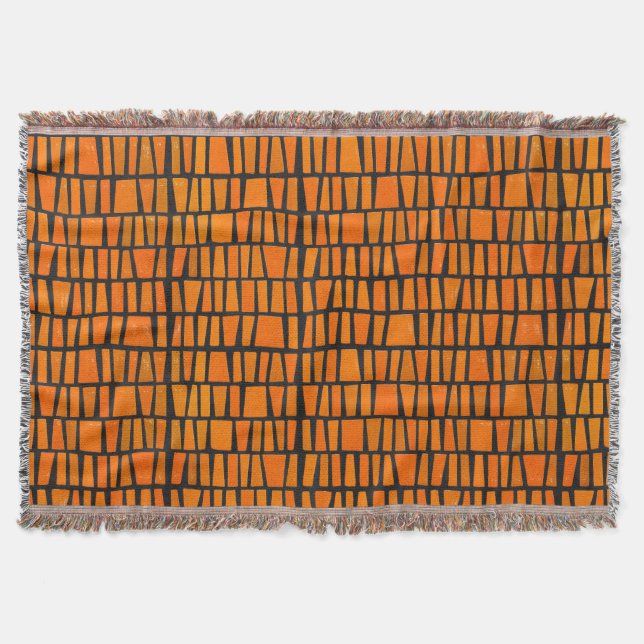 Orange and black african tribal pattern throw blanket (Front)