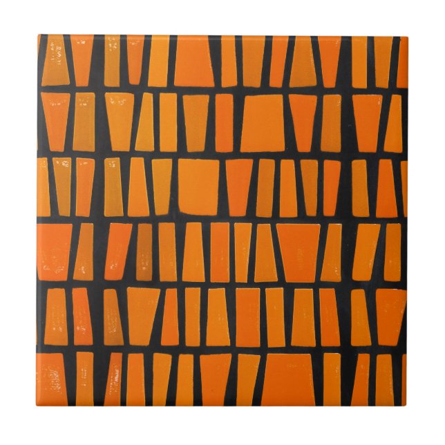 Orange and black african tribal pattern tile (Front)