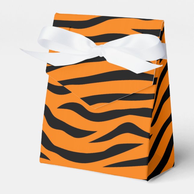 Orange and Black Animal Print Tiger Stripes Favour Box (Front Side)