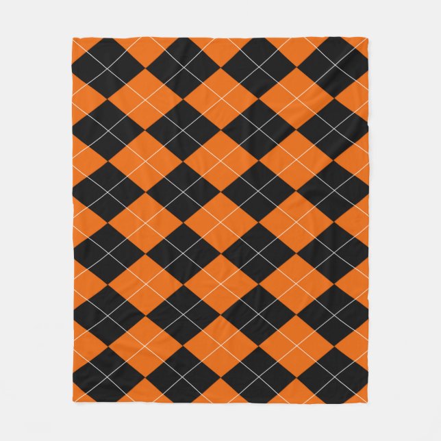 Orange and Black Argyle Fleece Blanket (Front)