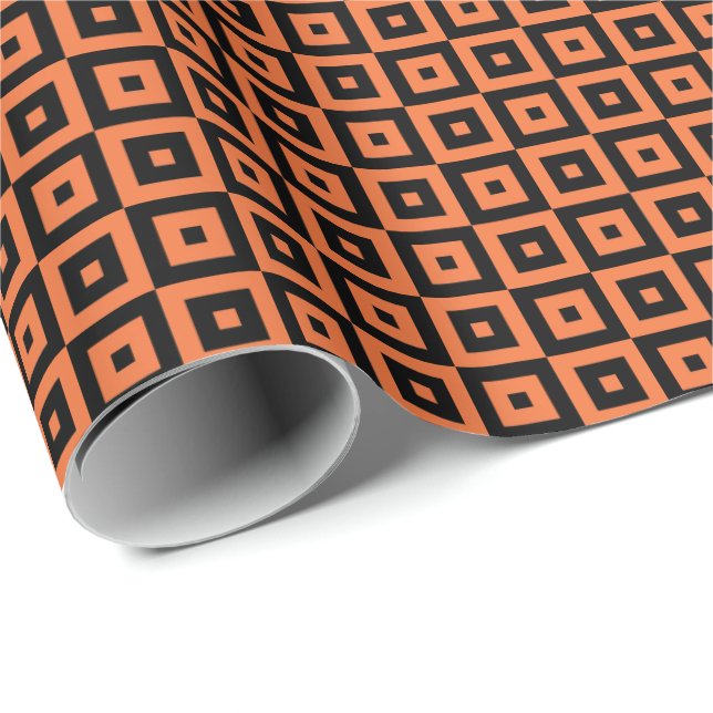 Orange and Black Art Deco Squares Geometric Wrapping Paper (Roll Corner)