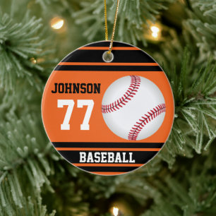 Orange and Black Baseball   DIY Name and Number Ceramic Ornament