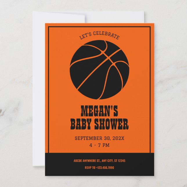 Orange and black basketball BABY SHOWER invitation (Front)