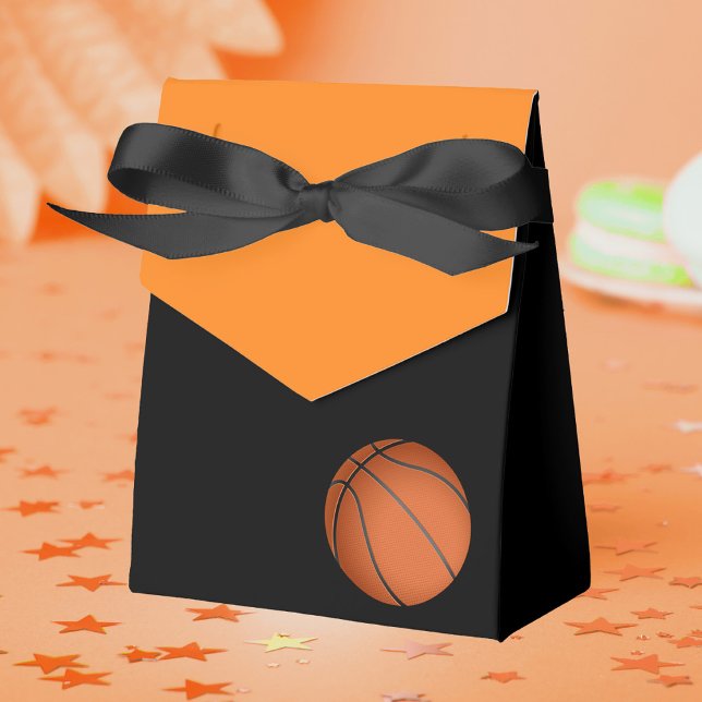 Orange and Black Basketball Baby Shower Treat Favour Box (Basketball Baby Shower Collection featuring invitations, tableware, decorations, games and more!)