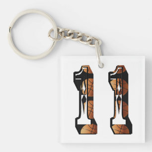 Orange And Black Basketball Number 11, Key Ring