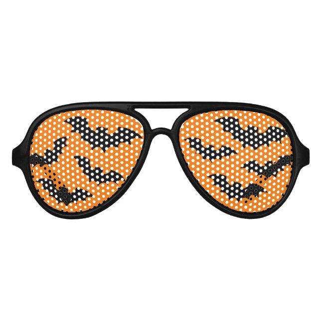 Orange and black bats Halloween costume party Aviator Sunglasses (Front)
