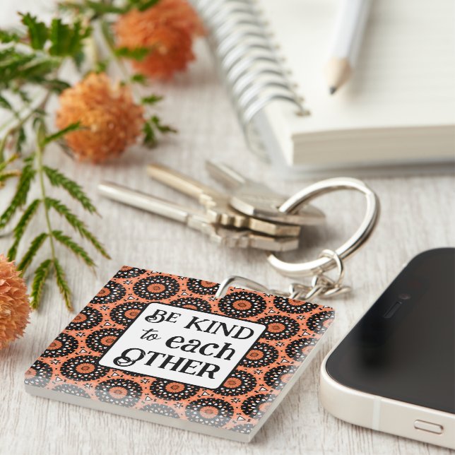 Orange and Black BE KIND  Key Ring (Front Right)