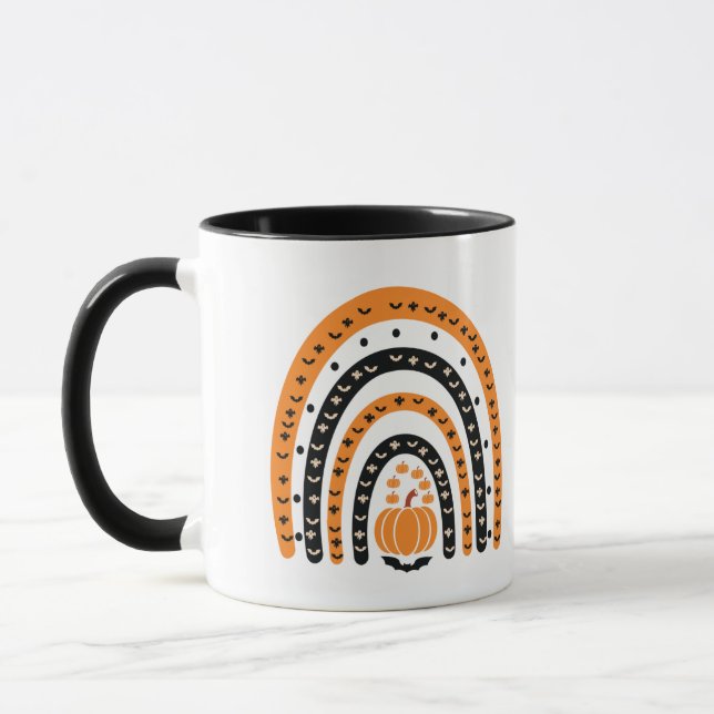 Orange and Black Boho Rainbow Halloween Mug (Left)
