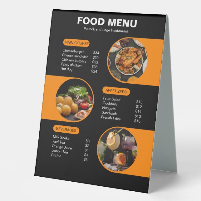 Orange and Black Bold Geometric Restaurant Menu (Front)