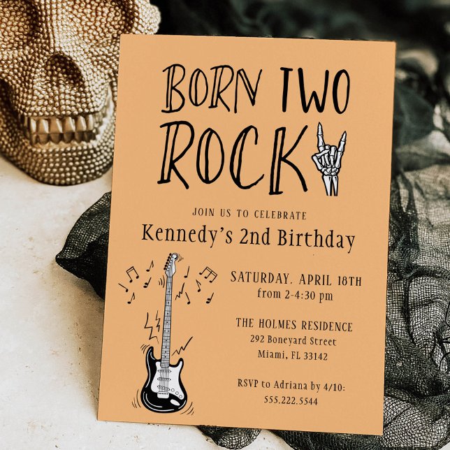 Orange and Black Born Two Rock Guitar 2nd Birthday Invitation (Creator Uploaded)
