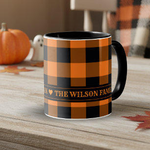 Orange and Black Buffalo Check Custom Halloween Mug