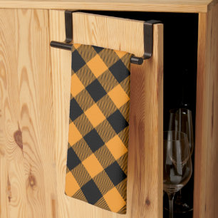 Orange and Black Buffalo Check Halloween Tea Towel