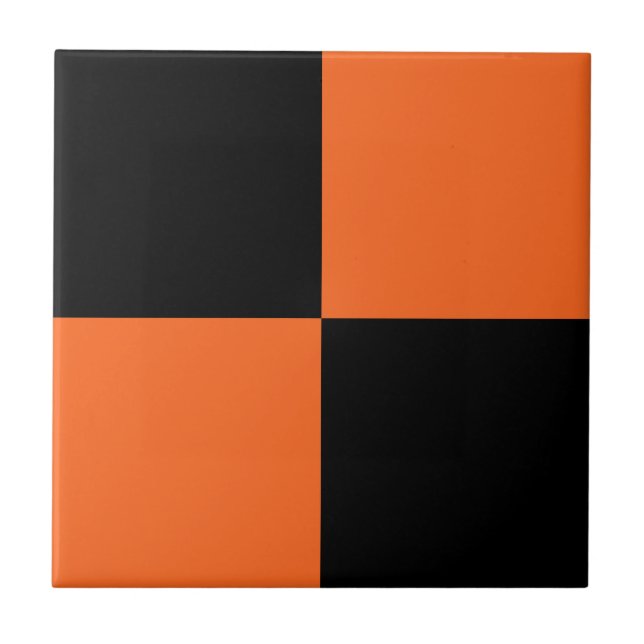 Orange and Black Buffalo Check Plaid Ceramic Tile (Front)