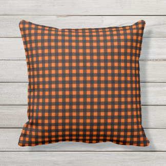 Orange and black buffalo plaid cushion