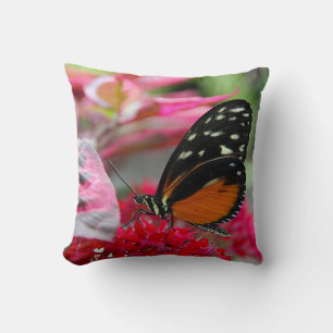 Orange and Black Butterfly on Flowers Photo Pillow