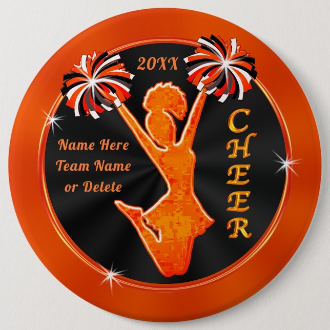 Orange and Black Cheap, Cheerleading Party Favours 6 Cm Round Badge (Front)