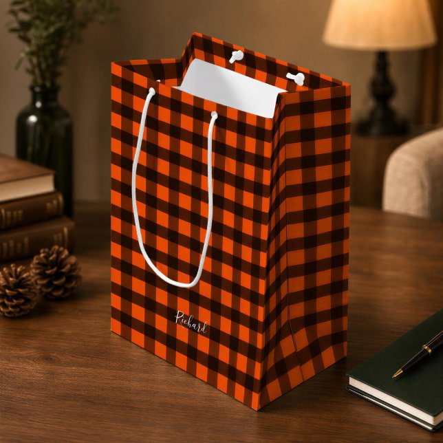 Orange and Black Checker Medium Gift Bag (Creator Uploaded)