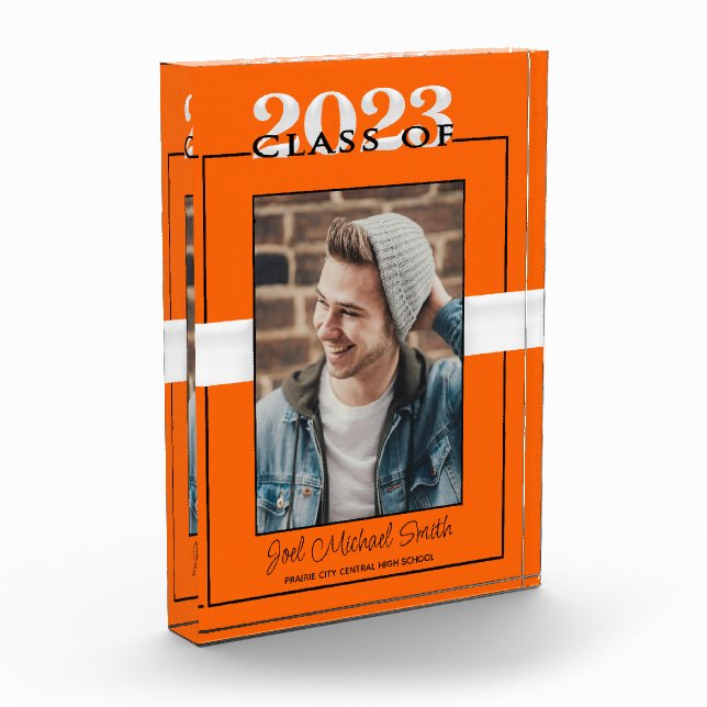Orange and Black Class of 2023 Graduation Keepsake Photo Block (Left)