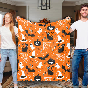 Orange And Black Classic Retro Halloween  Fleece Blanket