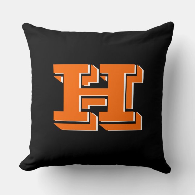 Orange and Black College Block Font Initial Cushion (Front)